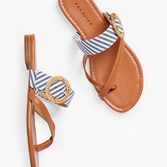 Talbots Shoes - Gia Rattan Buckle Sandals Seersucker NWOT